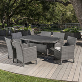 Outdoor 7 Piece Wicker Round Dining Set with Water Resistant Cushions - NH833203