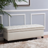 Button Tufted Leather Storage Ottoman Bench - NH668692