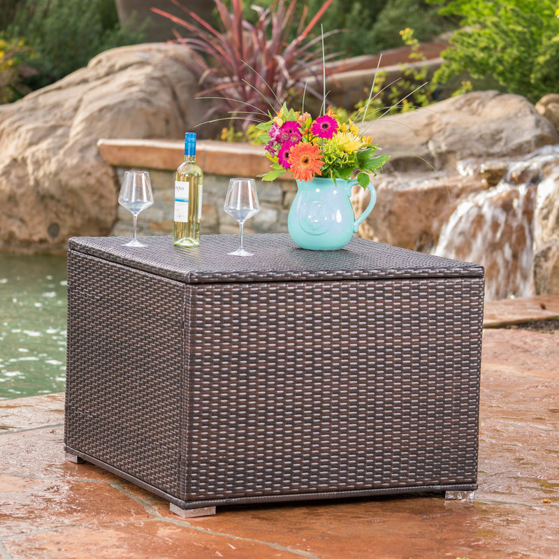Outdoor Square Multi-Brown Wicker Storage Box w/ Zipped Lining - NH425992
