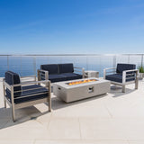 Outdoor 5 Piece Aluminum Chat Set with Sunbrella Cushions and Fire Pit - NH793303