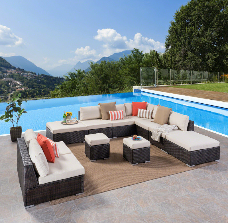 Outdoor 7 Seat Wicker Sofa Sectional Set with Aluminum Frame - NH723403