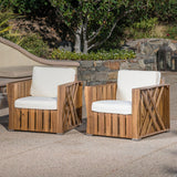 Outdoor Acacia Wood Club Chairs with Water Resistant Cushions (Set of 2) - NH074303