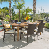 Outdoor 7-Piece Brown Wicker Dining Set with Cream Cushions - NH590003