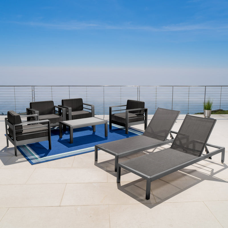 Outdoor Gray Aluminum 7 Piece Chat Set with Pair of Lounges - NH208103