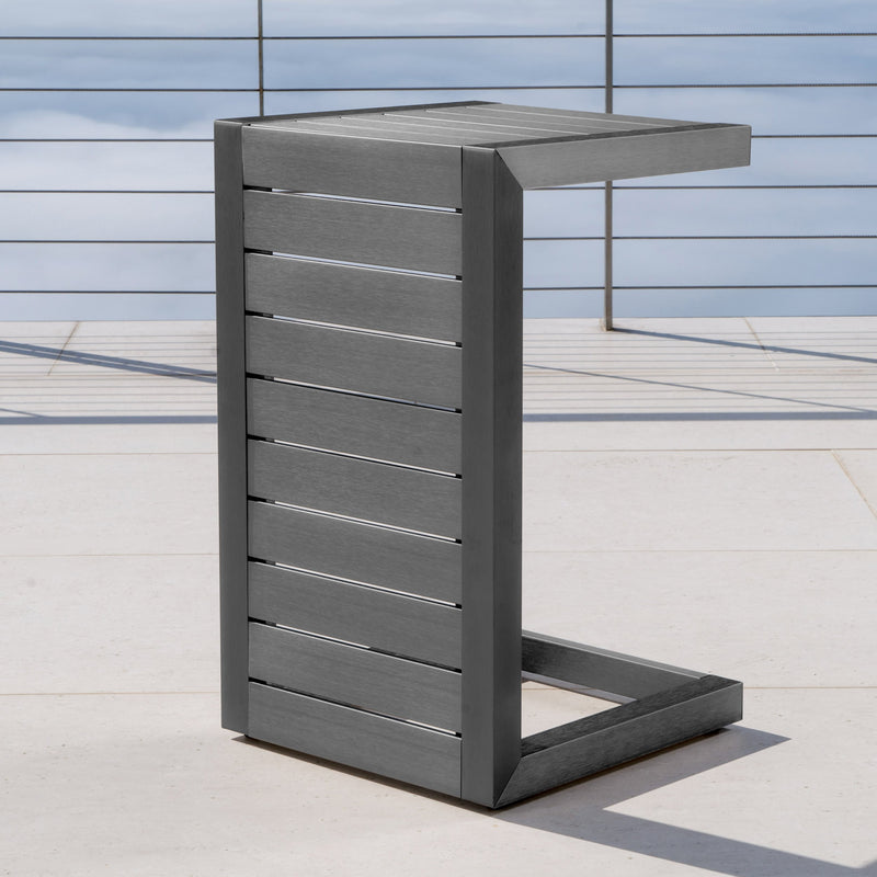Outdoor Gray Aluminum C-Shaped Side Table - NH297103