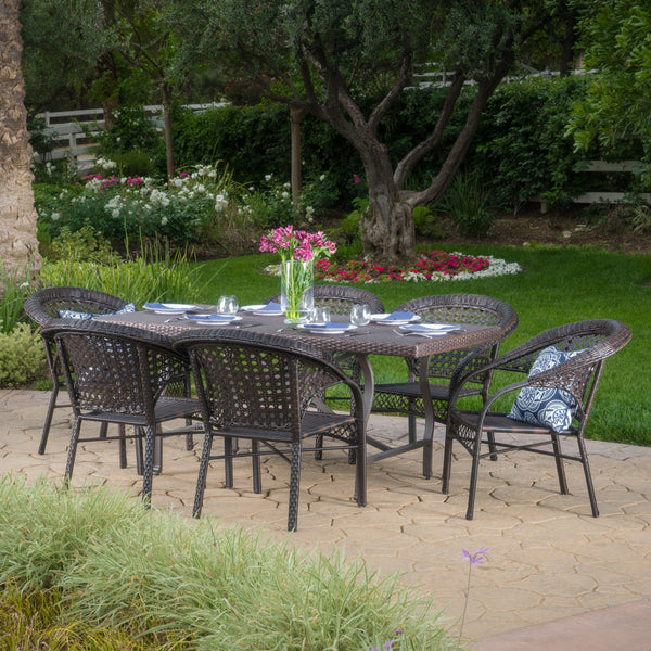 Outdoor 7 Piece Multi-brown Wicker Dining Set - NH455003