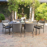 Outdoor 7 Piece Gray Wicker Rectangular Dining Set with Stacking Chairs - NH081203