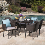 Outdoor 7 Piece Wicker Hexagon Dining Set with Water Resistant Cushions - NH071403