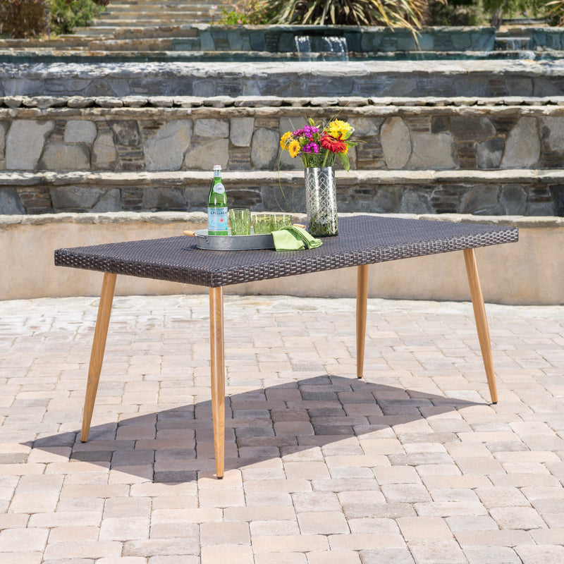 Outdoor Multi-brown Wicker Rectangular Dining Table - NH660103