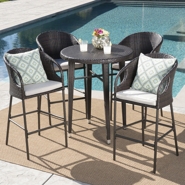 Outdoor 5 Piece Wicker Bar Set with Water Resistant Cushions - NH518203