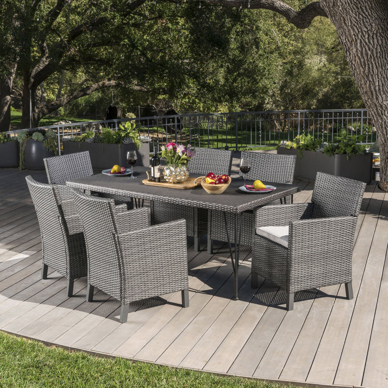 Outdoor 7 Piece Wicker Dining Set with Water Resistant Cushions - NH481203