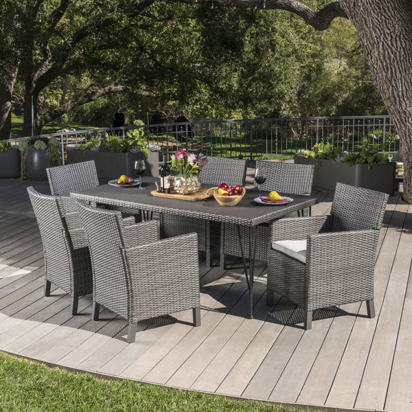 Outdoor 7 Piece Wicker Dining Set with Water Resistant Cushions - NH481203