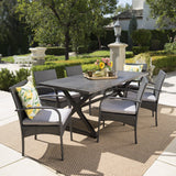 Outdoor 7 Piece Aluminum Dining Set with Wicker Dining Chairs - NH115203