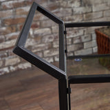 Indoor Industrial Modern Black Iron Bar Cart with Tempered Glass Top - NH902203