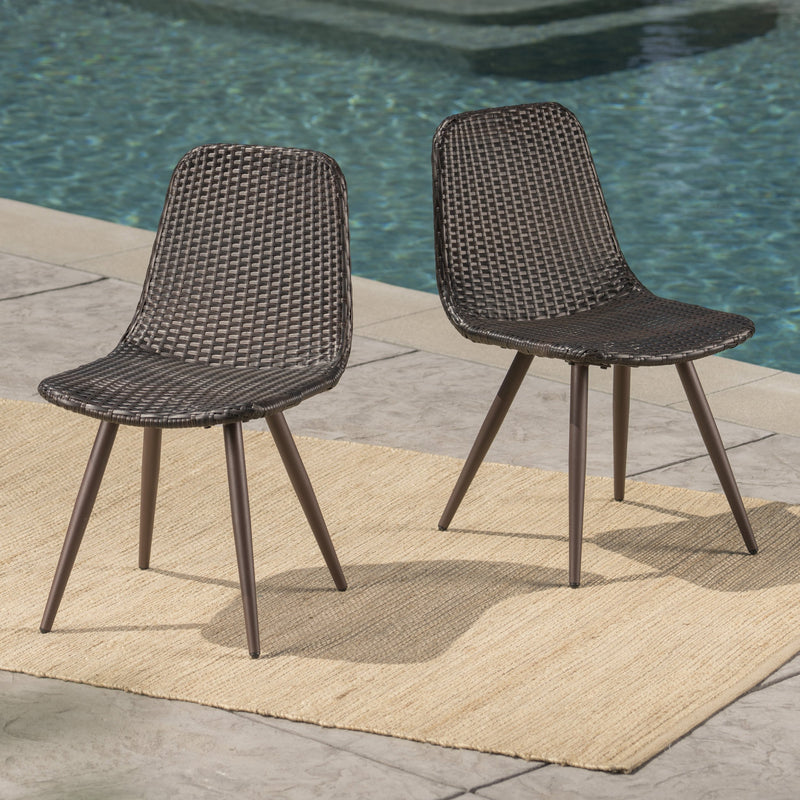 Outdoor Multibrown Wicker Dining Chairs with Dark Brown Powder Coated Legs - NH169103