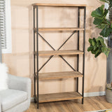 Rustic 4 Shelf Wood & Metal Etagere Bookcase - NH929692
