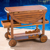 Outdoor Dark Acacia Wood Bar Cart with Powder Coated Aluminum Accents - NH835203