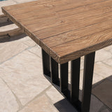 Outdoor Oak Finish Light Weight Concrete Dining Table - NH770403