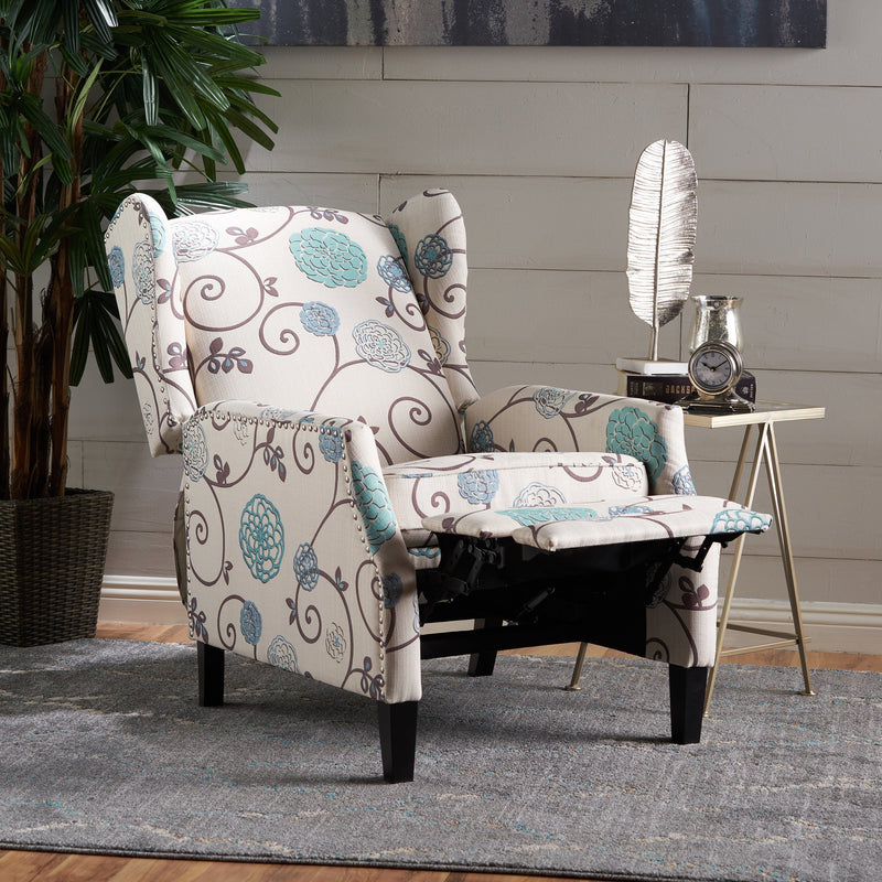 Floral Fabric Wingback Recliner - NH080103