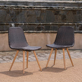 Outdoor Multi-Brown Wicker Dining Chairs With Wood Finished Metal Legs - NH179103