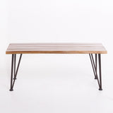 Outdoor Rustic Industrial Acacia Wood Coffee Table with Metal Hairpin Legs, Teak - NH840103