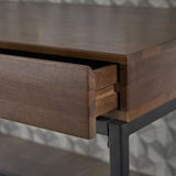 Industrial Dark Oak Acacia Wood Storage Desk with Rustic Metal Iron Accent - NH751203