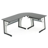 Modern L-Shaped Black and Gray Iron Office Desk with Tempered Glass Top - NH508003