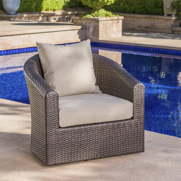 Outdoor Aluminum Framed Mix Brown Wicker Swivel Club Chair - NH621203