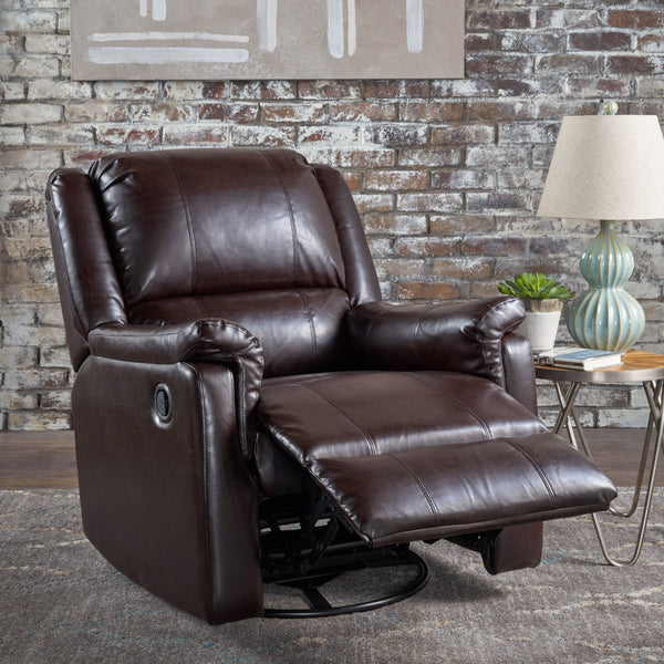 Tufted Brown Leather Swivel Gliding Recliner Chair - NH950203