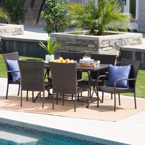Outdoor 7-Piece Multi-Brown Wicker Dining Set with Foldable Table - NH510203