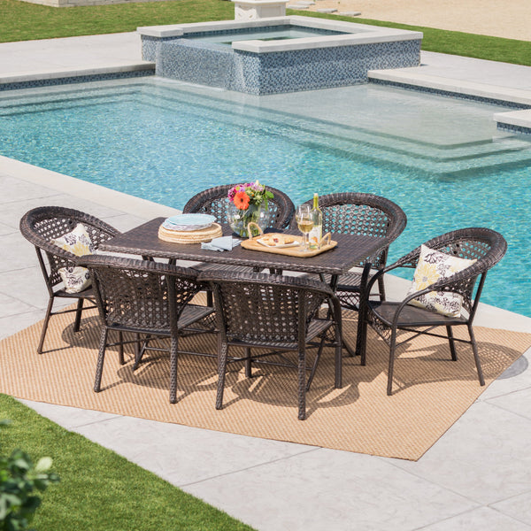 Outdoor 7 Piece Multi-Brown Wicker Dining Set - NH410203