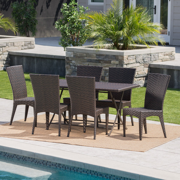 Outdoor 7 Piece Multi-brown Wicker Dining Set with Foldable Table - NH610203