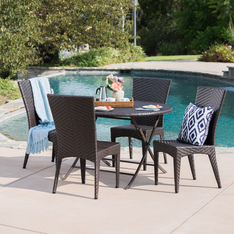 Outdoor 5 Piece Multi-Brown Wicker Dining Set with Foldable Table - NH300203