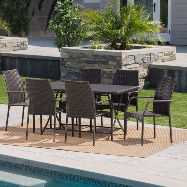 Outdoor 7 Piece Multi-brown Wicker Dining Set with Foldable Table and Stack - NH910203
