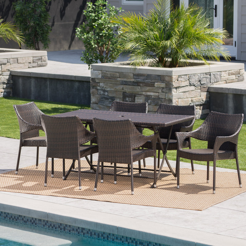 Outdoor 7 Piece Multi-brown Wicker Dining Set - NH710203
