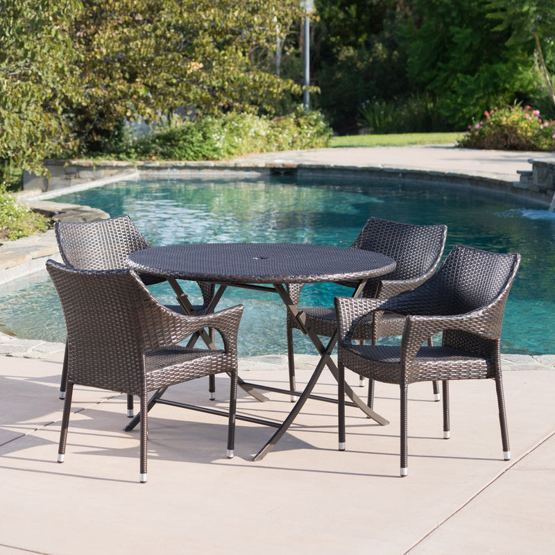 Outdoor 5-Piece Multi-Brown Wicker Dining Set with Foldable Table - NH400203