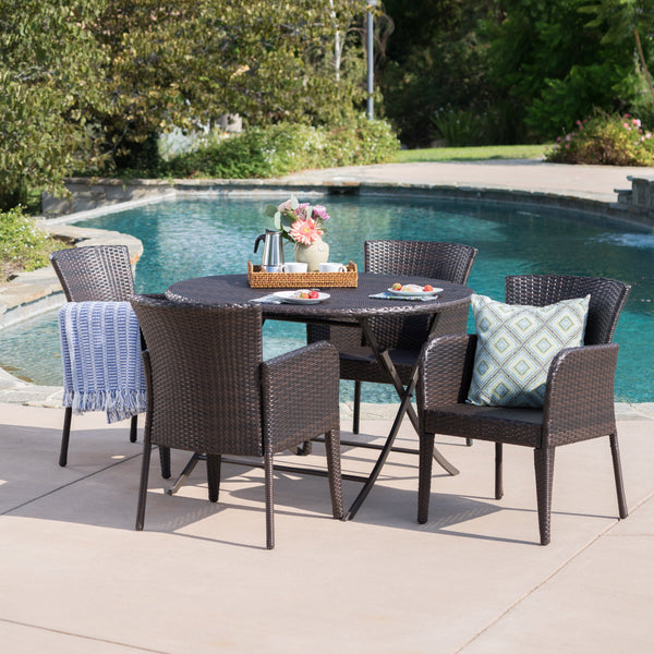 Outdoor 5 Piece Multi-brown Wicker Dining Set with Foldable Table - NH800203