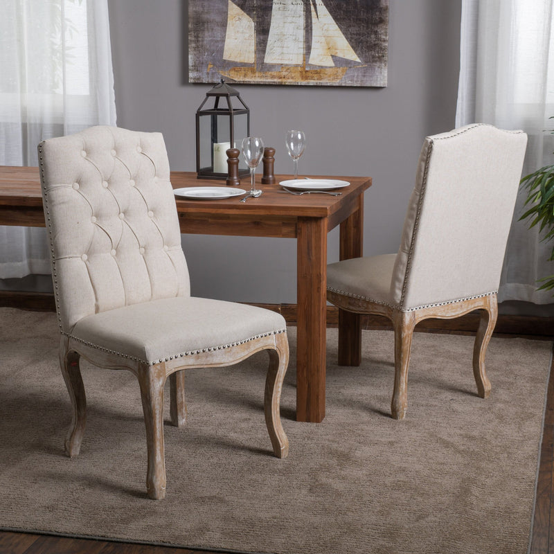 Traditional Button Tufted Fabric Dining Chairs with Curved Legs (Set of 2) - NH803412