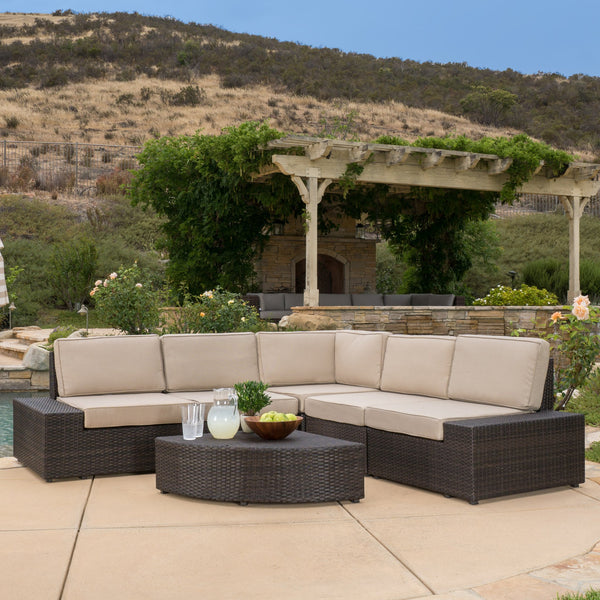 6pc Outdoor Brown Wicker Sectional Seating Set - NH113412