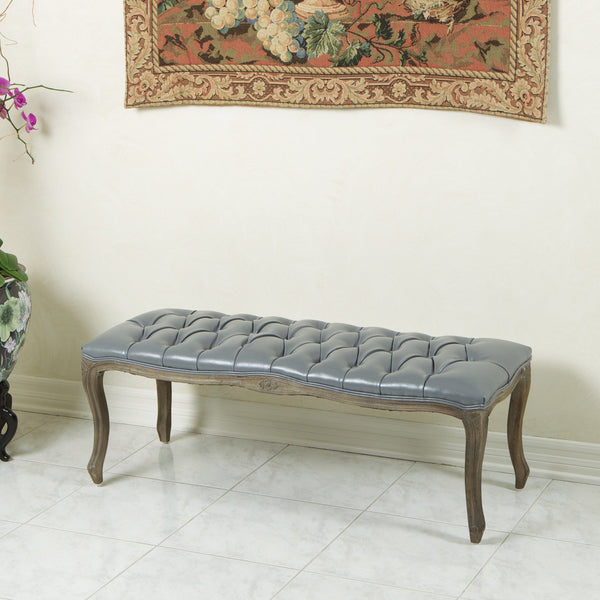 Traditional Button Tufted Bonded Leather Bench - NH859612