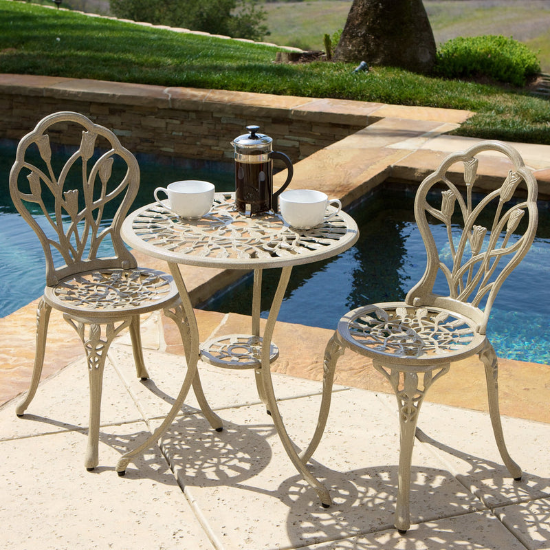 Outdoor Vintage Style Cast Aluminum Bistro Set with Tulips - NH481712