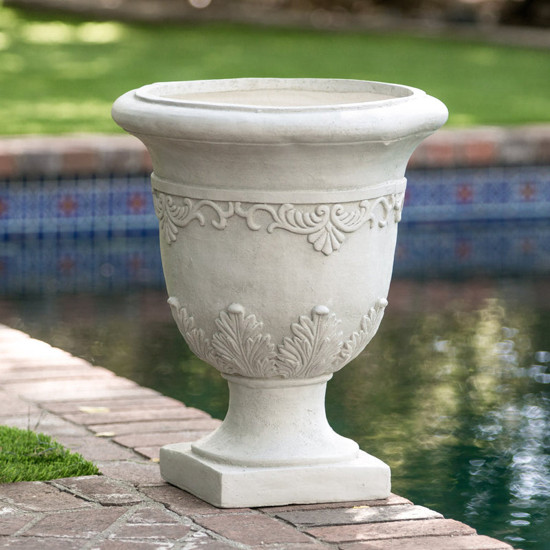 Outdoor Traditional Roman White Lightweight Concrete Garden Planter Urn - NH662712