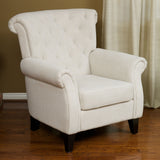Contemporary Tufted Scroll-Back Upholstered Club Chair w/ Scrolled Arms - NH468992