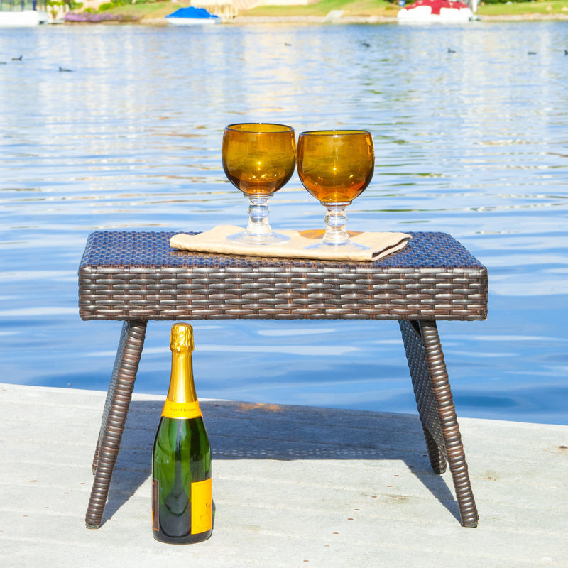 Outdoor Brown Wicker Folding Side Table - NH124432