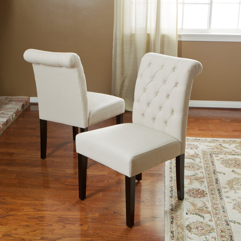 Tufted Ivory Fabric Dining Chair (Set of 2) - NH390532