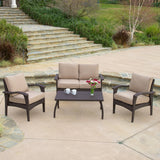 Outdoor Brown Wicker Sofa Set - NH887532