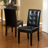 Button Tufted Black Bonded Leather Dining Chairs (Set of 2) - NH496732