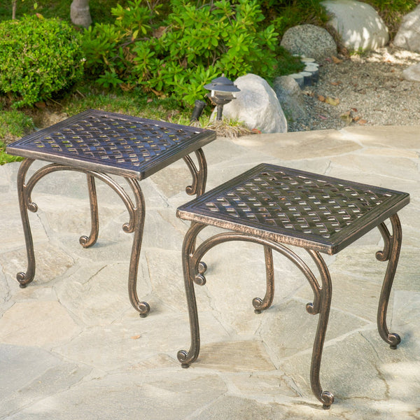 Traditional Outdoor Copper Cast Aluminum End Tables (Set of 2) - NH252832