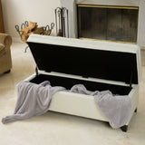 Rectangle Button Tufted Leather Storage Ottoman Bench - NH164832