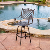 Traditional Outdoor Shiny Copper Cast Aluminum Swivel Barstool with Arms - NH587832